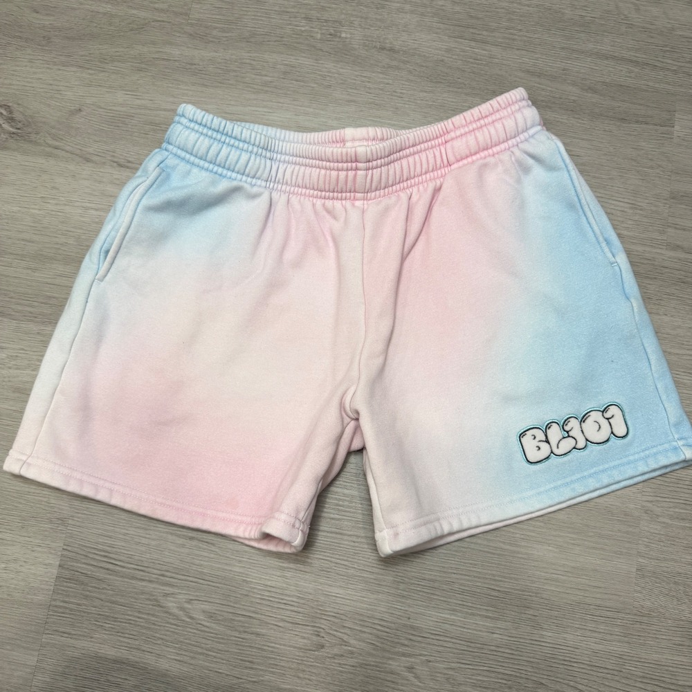 BL101 Apparel Pink Blue Ombre Tie Dye Sweat Shorts YXL Bubble Logo Fleece